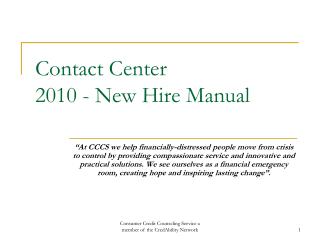 Contact Center 2010 - New Hire Manual