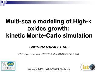 Multi-scale modeling of High-k oxides growth: kinetic Monte-Carlo simulation