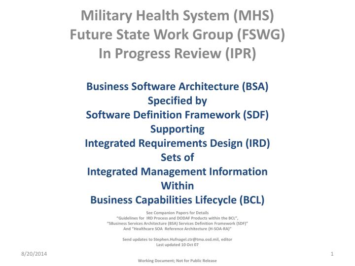 military health system mhs future state work group fswg in progress review ipr