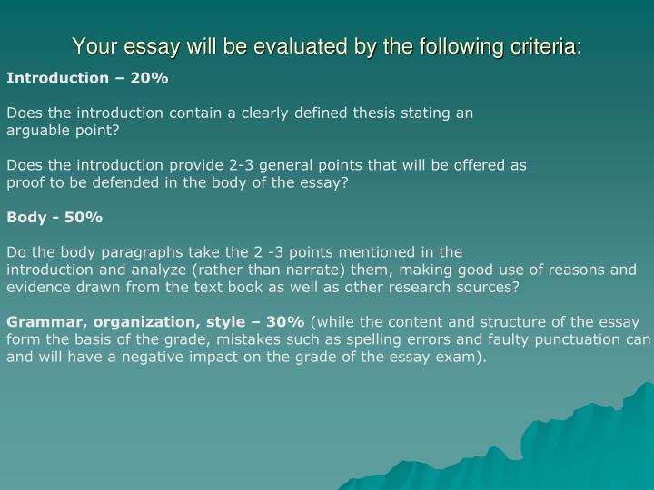 your essay will be evaluated by the following criteria