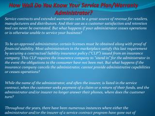 How Well Do You Know Your Service Plan/Warranty Administrato