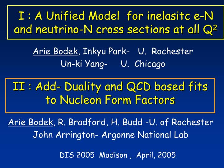 i a unified model for inelasitc e n and neutrino n cross sections at all q 2
