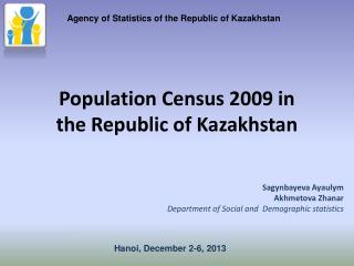 Population Census 2009 in the Republic of Kazakhstan