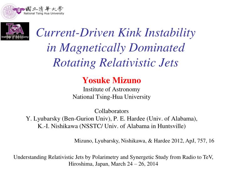current driven kink instability in magnetically dominated rotating relativistic jets