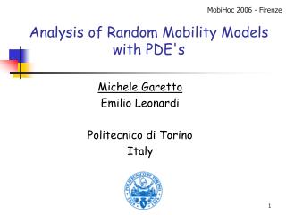 Analysis of Random Mobility Models with PDE's