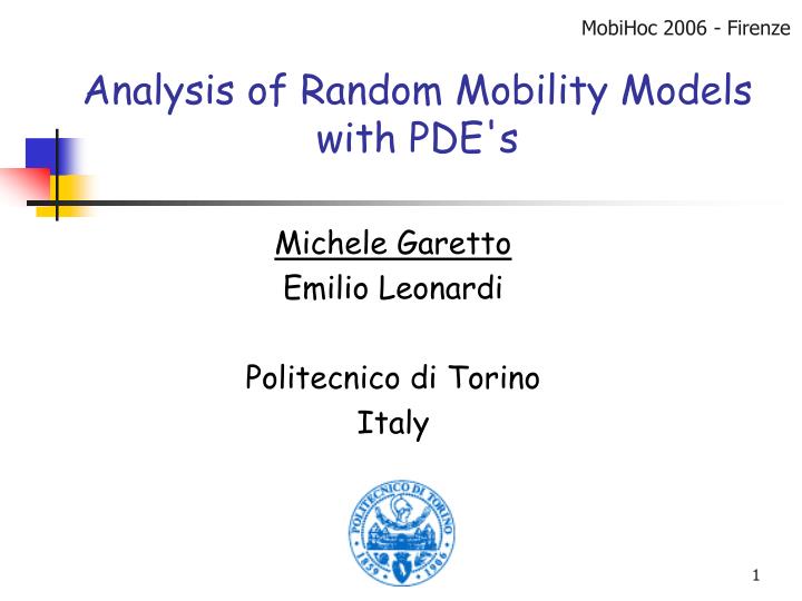 analysis of random mobility models with pde s