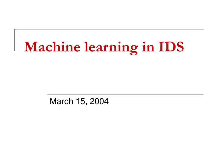 machine learning in ids