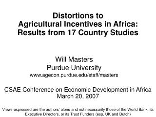 Distortions to Agricultural Incentives in Africa: Results from 17 Country Studies