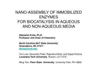 NANO-ASSEMBLY OF IMMOBILIZED ENZYMES FOR BIOCATALYSIS IN AQUEOUS AND NON-AQUEOUS MEDIA