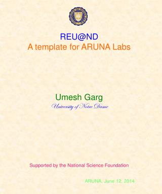 REU@ND A template for ARUNA Labs Umesh Garg University of Notre Dame