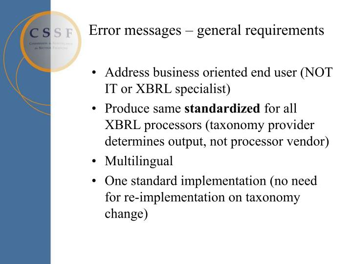 error messages general requirements