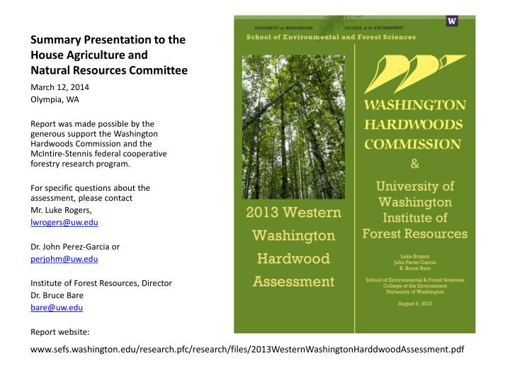 summary presentation to the house agriculture and natural resources committee