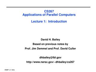 CS267 Applications of Parallel Computers Lecture 1: Introduction