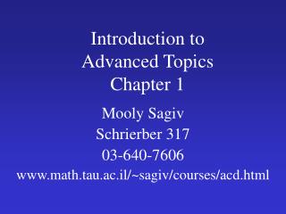 Introduction to Advanced Topics Chapter 1