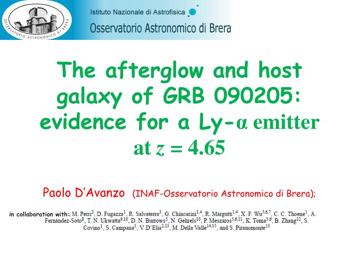 the afterglow and host galaxy of grb 090205 evidence for a ly emitter at z 4 65