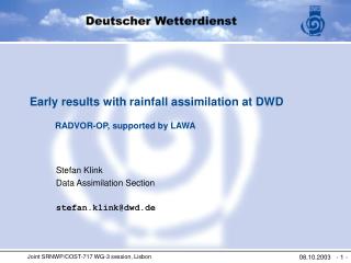 Stefan Klink Data Assimilation Section stefan.klink@dwd.de