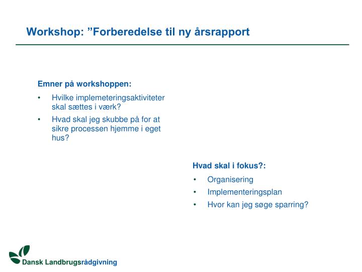 workshop forberedelse til ny rsrapport