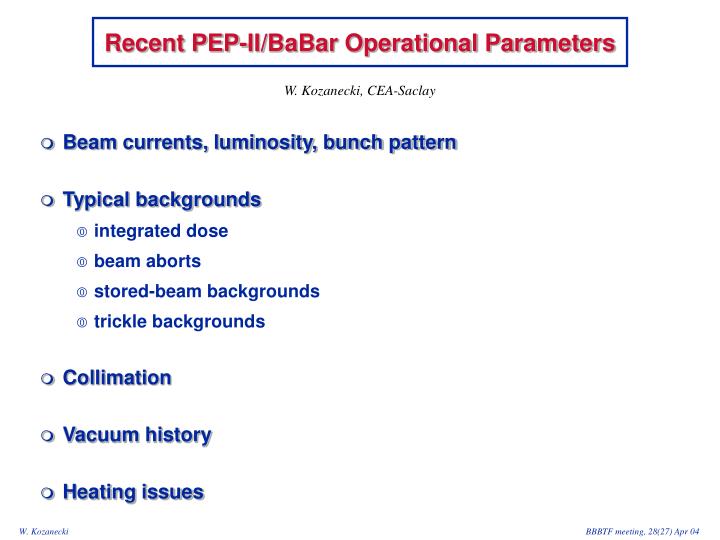 recent pep ii babar operational parameters
