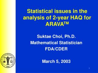Statistical issues in the analysis of 2-year HAQ for ARAVA TM