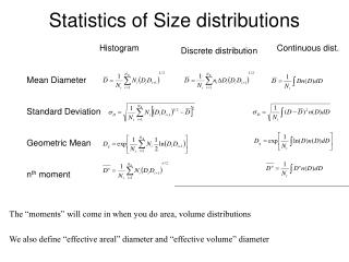 Statistics of Size distributions