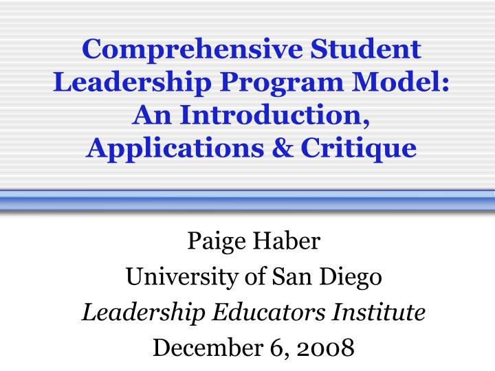comprehensive student leadership program model an introduction applications critique