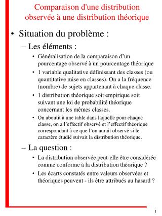 comparaison d une distribution observ e une distribution th orique