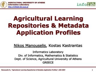 Agricultural Learning Repositories &amp; Metadata Application Profiles