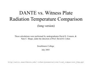 DANTE vs. Witness Plate Radiation Temperature Comparison (long version)