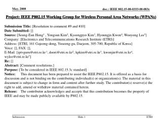 Project: IEEE P802.15 Working Group for Wireless Personal Area Networks (WPANs)