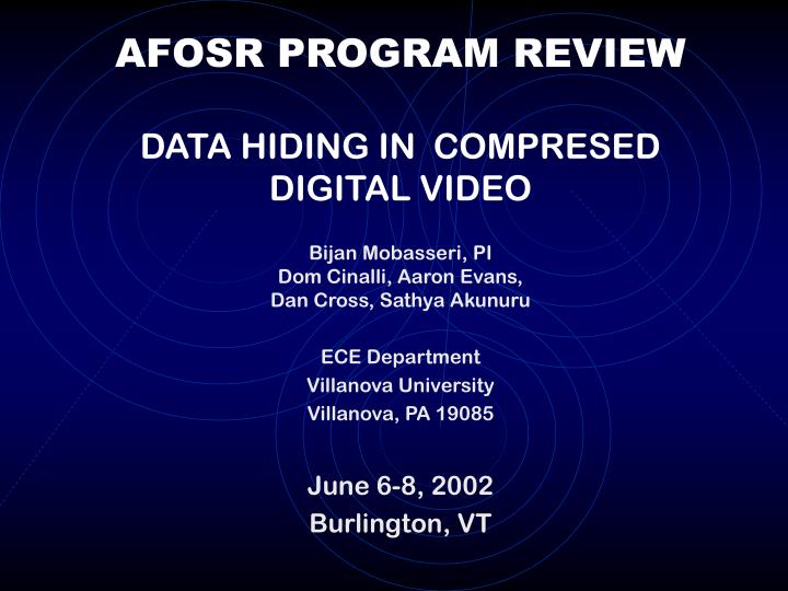 afosr program review data hiding in compresed digital video