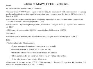 Status of MAPMT FEE Electronics