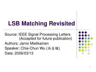LSB Matching Revisited