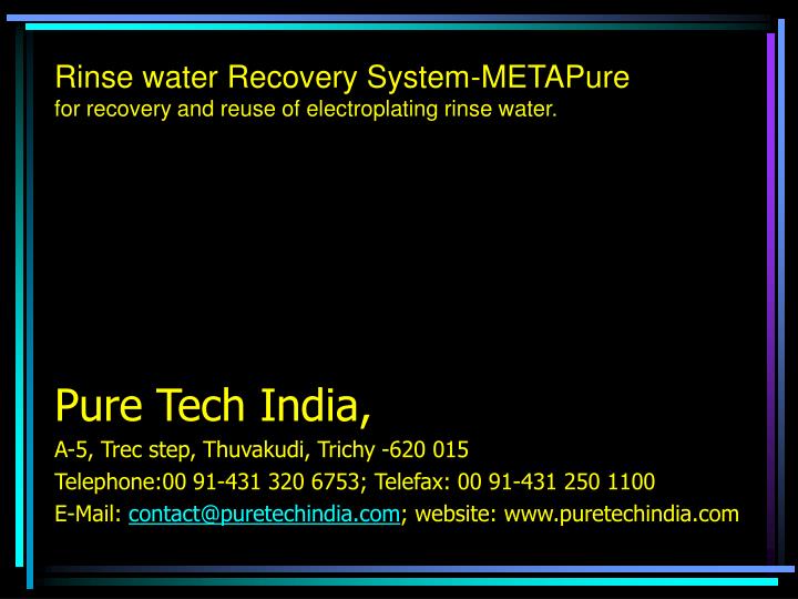 rinse water recovery system metapure for recovery and reuse of electroplating rinse water