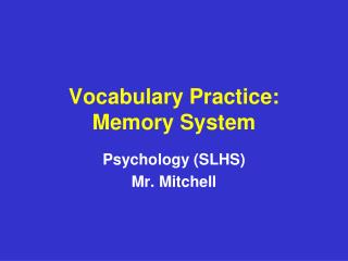 Vocabulary Practice: Memory System