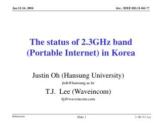 The status of 2.3GHz band (Portable Internet) in Korea