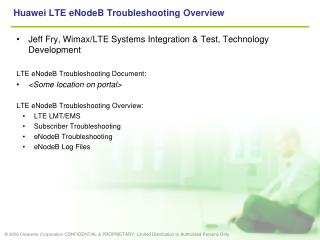 Huawei LTE eNodeB Troubleshooting Overview