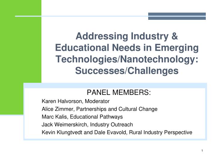 addressing industry educational needs in emerging technologies nanotechnology successes challenges