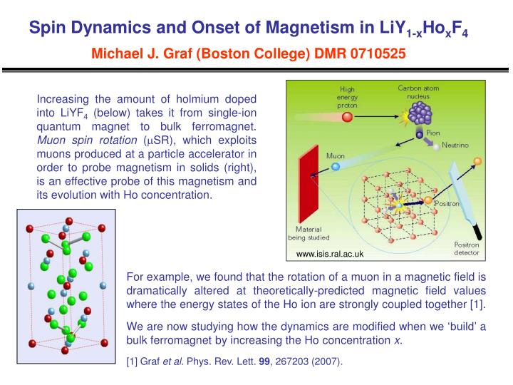 spin dynamics and onset of magnetism in liy 1 x ho x f 4 michael j graf boston college dmr 0710525