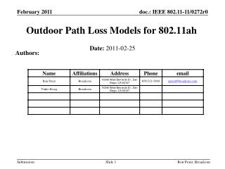 Outdoor Path Loss Models for 802.11ah