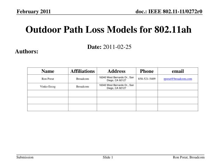 outdoor path loss models for 802 11ah