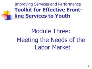 Improving Services and Performance Toolkit for Effective Front-line Services to Youth