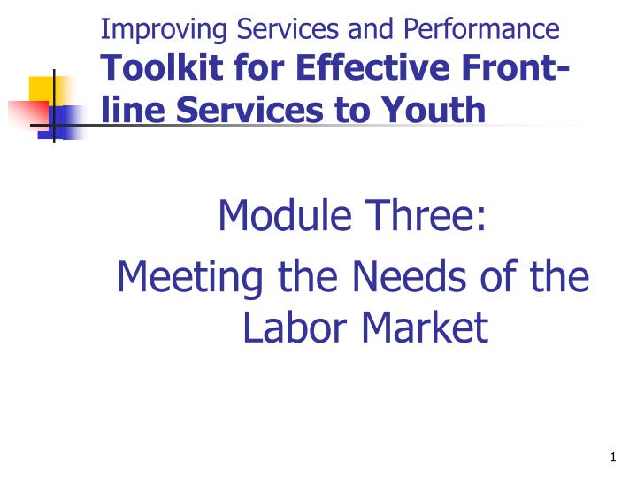 improving services and performance toolkit for effective front line services to youth