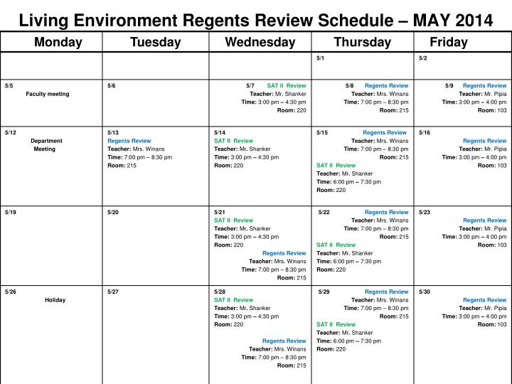 living environment regents review schedule may 2014