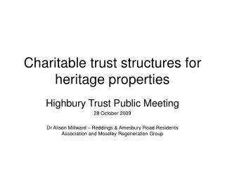 Charitable trust structures for heritage properties