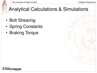 Analytical Calculations &amp; Simulations
