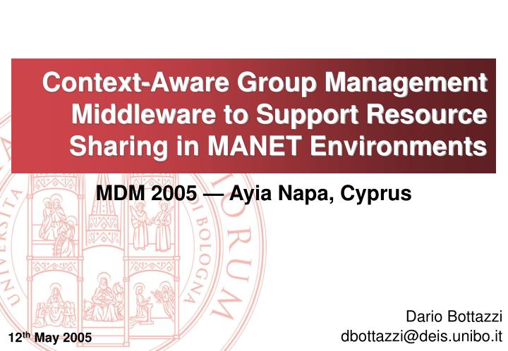 context aware group management middleware to support resource sharing in manet environments