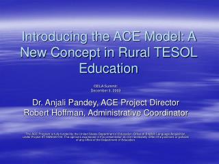 Introducing the ACE Model: A New Concept in Rural TESOL Education