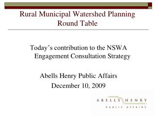 Rural Municipal Watershed Planning Round Table