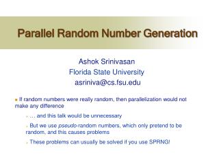 Parallel Random Number Generation