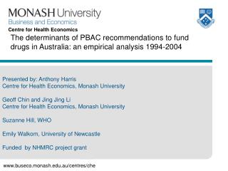 Presented by: Anthony Harris Centre for Health Economics, Monash University